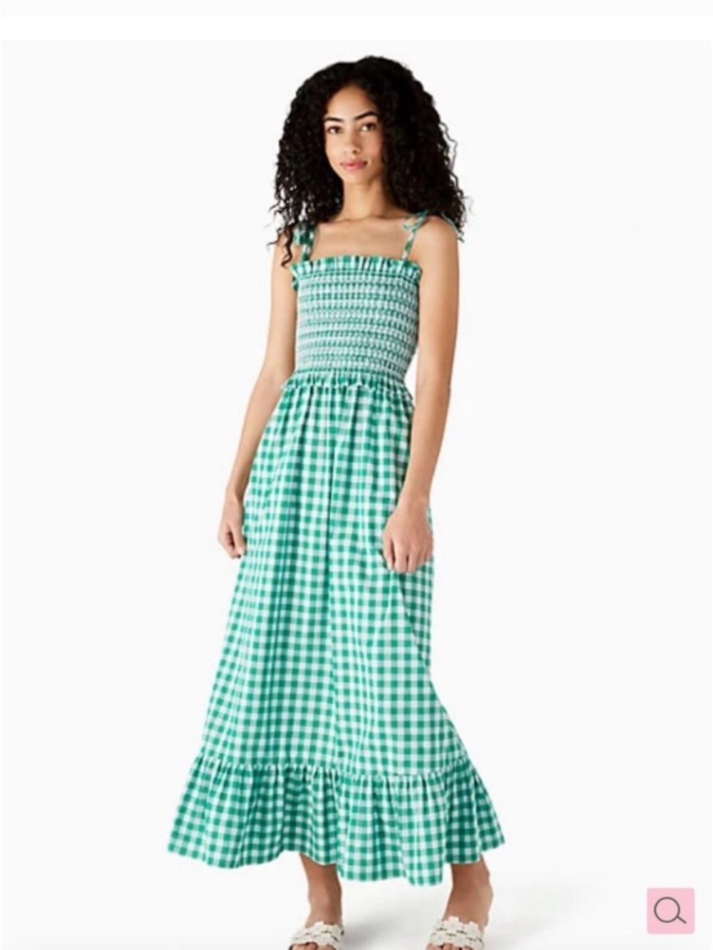 0008kate spade Green Gingham Smocked Maxi Dress